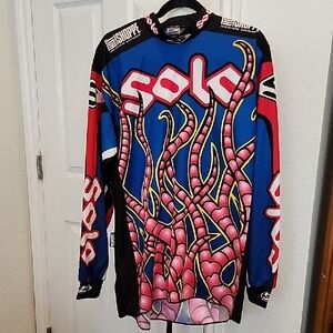 Solo Graphic Racing Jersey - Blue, Pink & Red XL